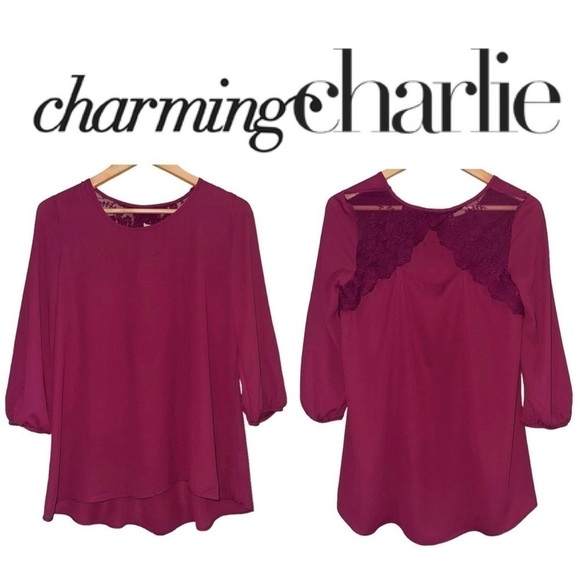 Charming Charlie Tops - Charming Charlie Deep Red Lace Blouse